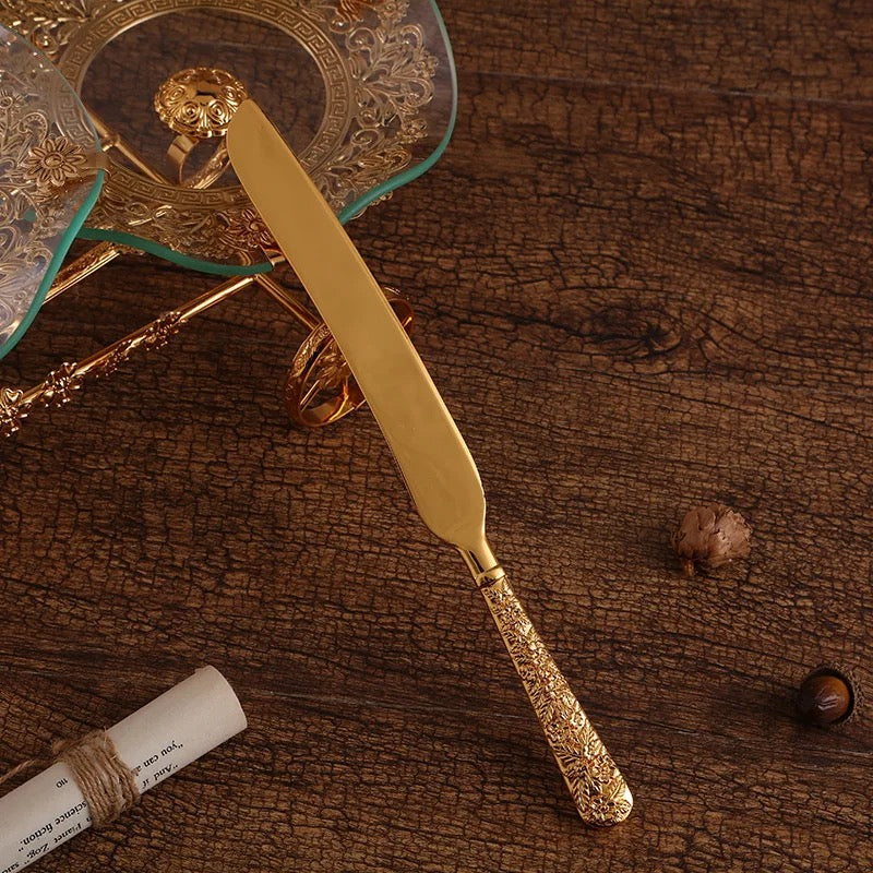 Gold plated cake knife/ shovel set