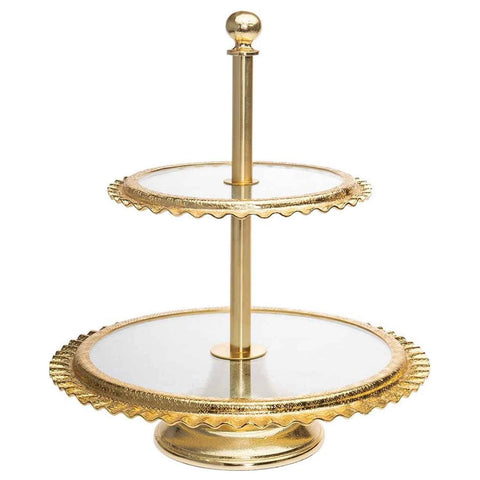 Gold ripple metal and glass 2 tier