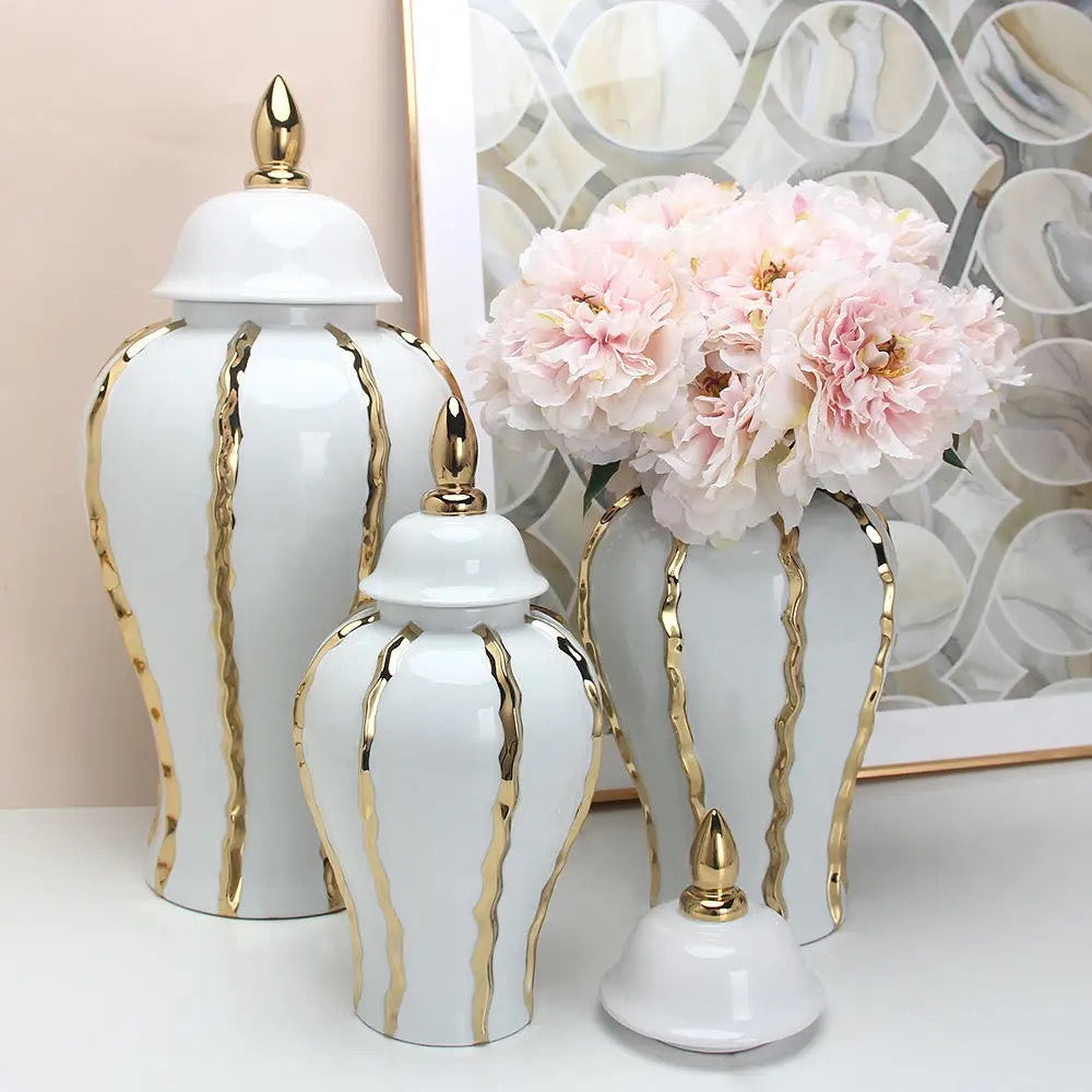 Luxury gold and white ginger jar large