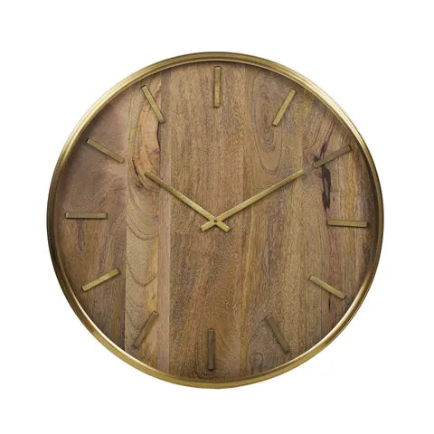 ORLANDO WOOD/METAL CLOCK 51CM NAT/GOLD