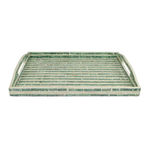 PALMA INLAY TRAY 40X30X5CM GREEN/IVORY