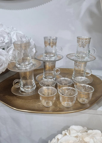 18 pce glass tea and coffee set with 6 saucers