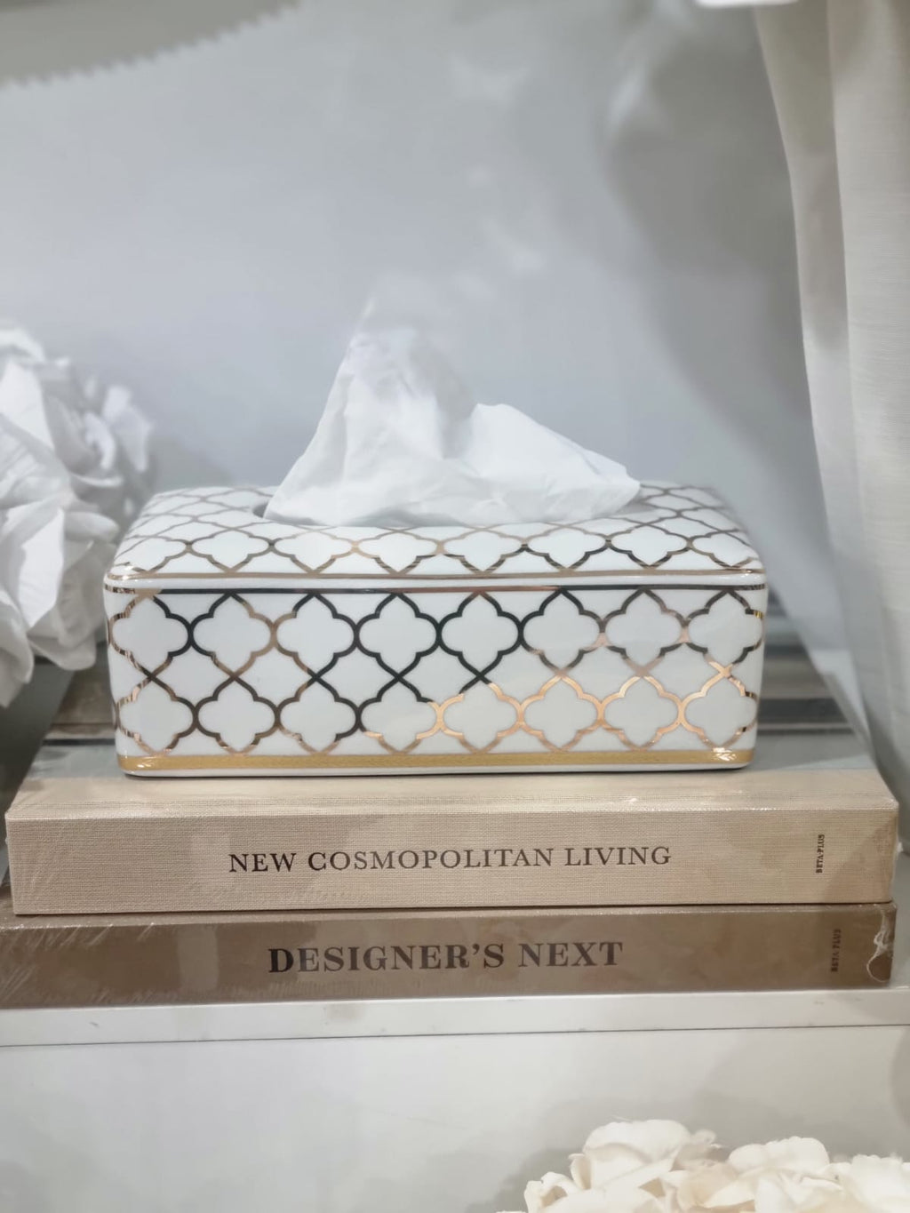 Ceramic gold line tissue box