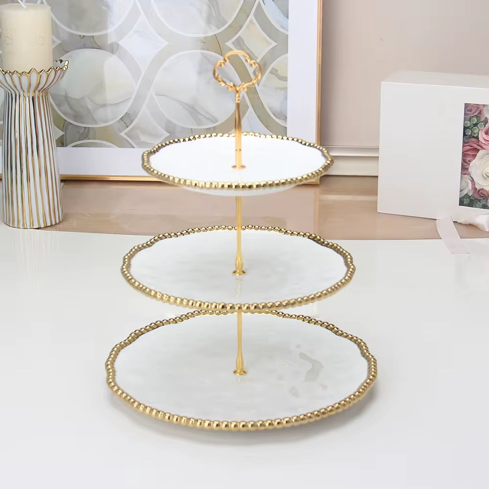 3 tier beaded gold cake cake stand