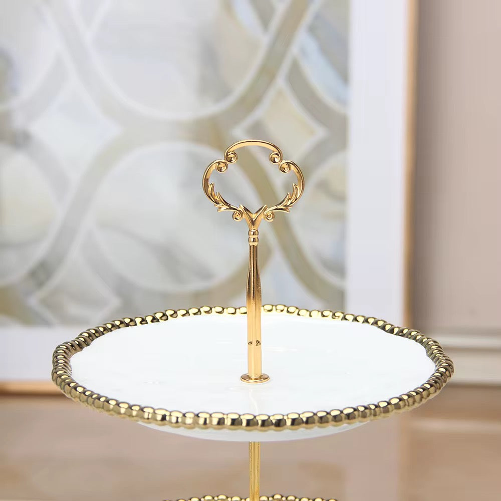 3 tier beaded gold cake cake stand