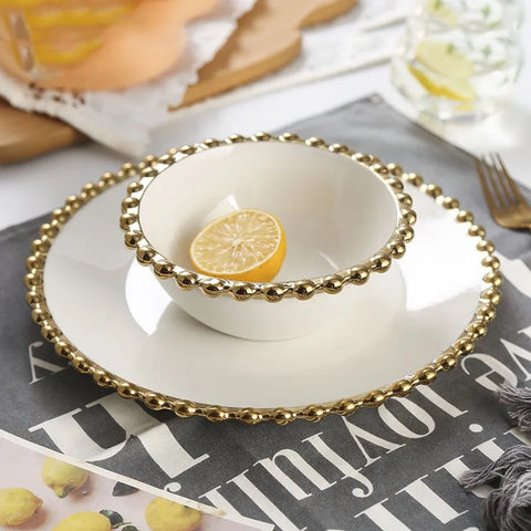 White and gold edge soup bowl