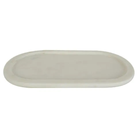 MARBLE ROUNDED TRAY 15X28CM WHITE