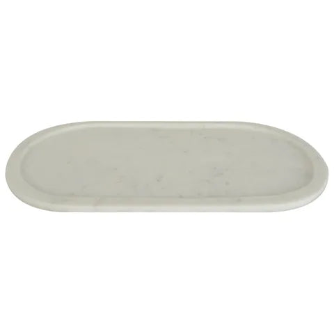 MARBLE ROUNDED TRAY 18X35CM WHITE