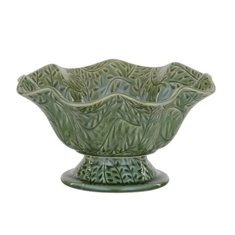 VENUS CERAMIC FOOTED BOWL 22.5X12CM GRN