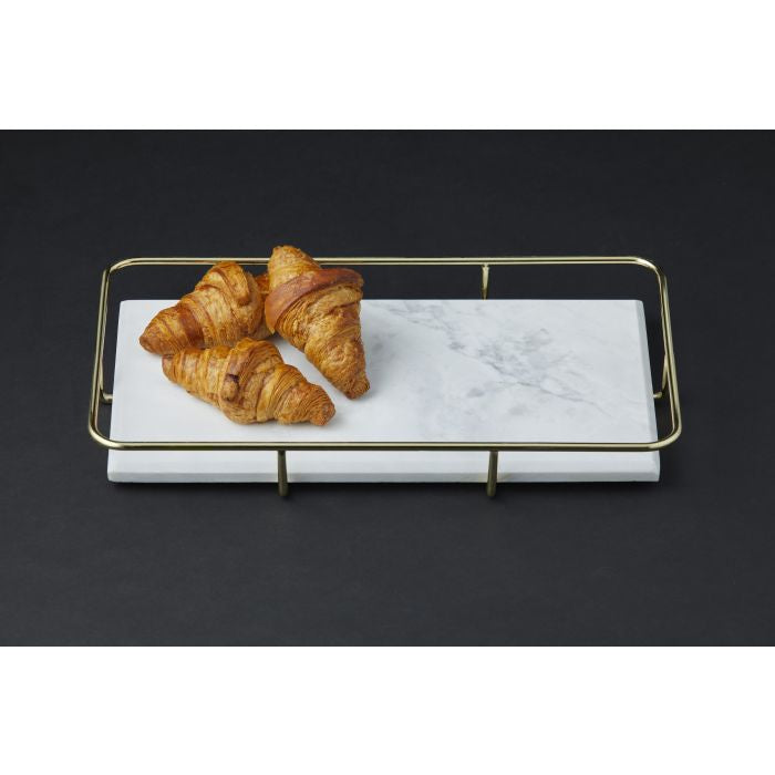 NUVOLO TRAY WITH GOLD HANDLES WHITE & GOLD 32X18.5X4CM