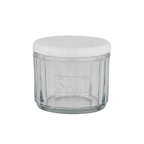 MIRA MARBLE/GLASS SALT JAR 12X8CM WHITE