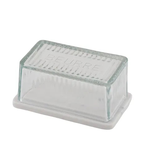 MIRA MARBLE/GLASS BUTTER DISH 9X15CM WHT