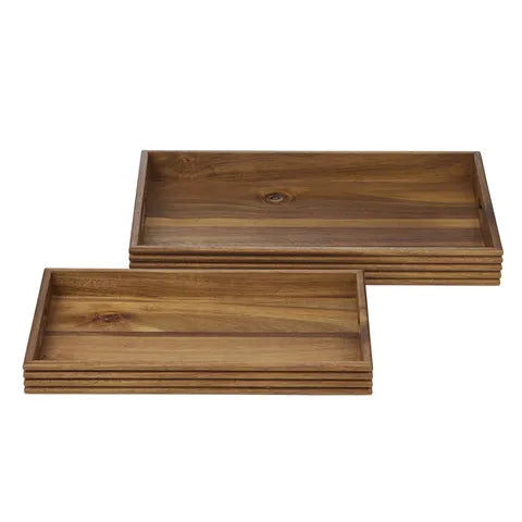 GUSTO S/2 WOOD RIBBED TRAY 45.5X31X4.5CM