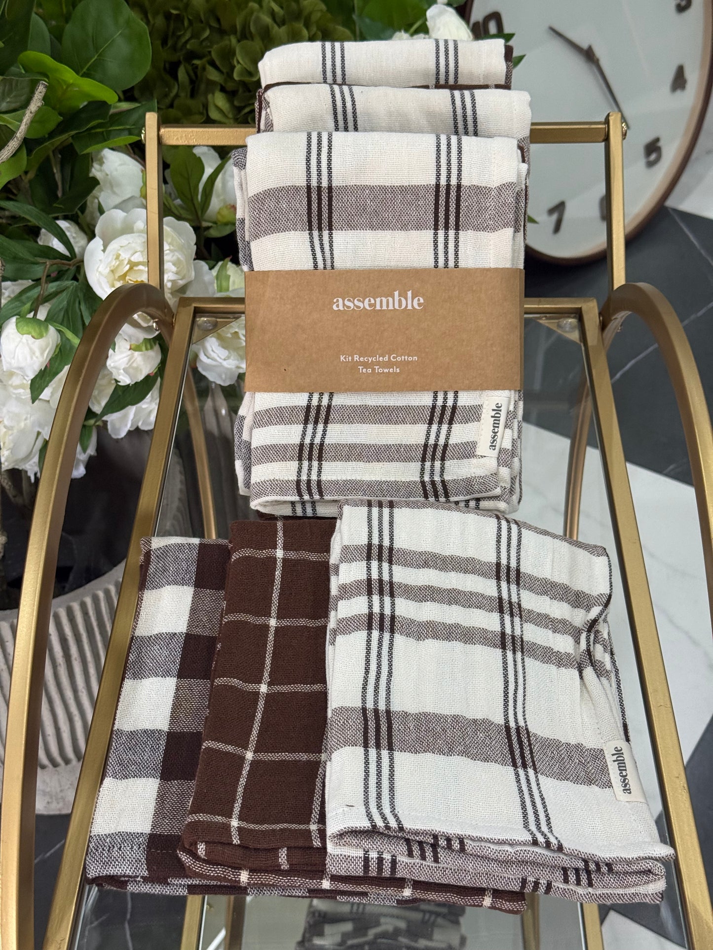 Recycled Cotton Tea Towel Set – Brown Check