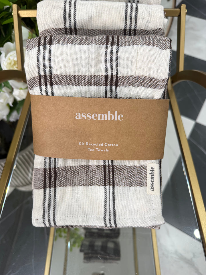 Recycled Cotton Tea Towel Set – Brown Check
