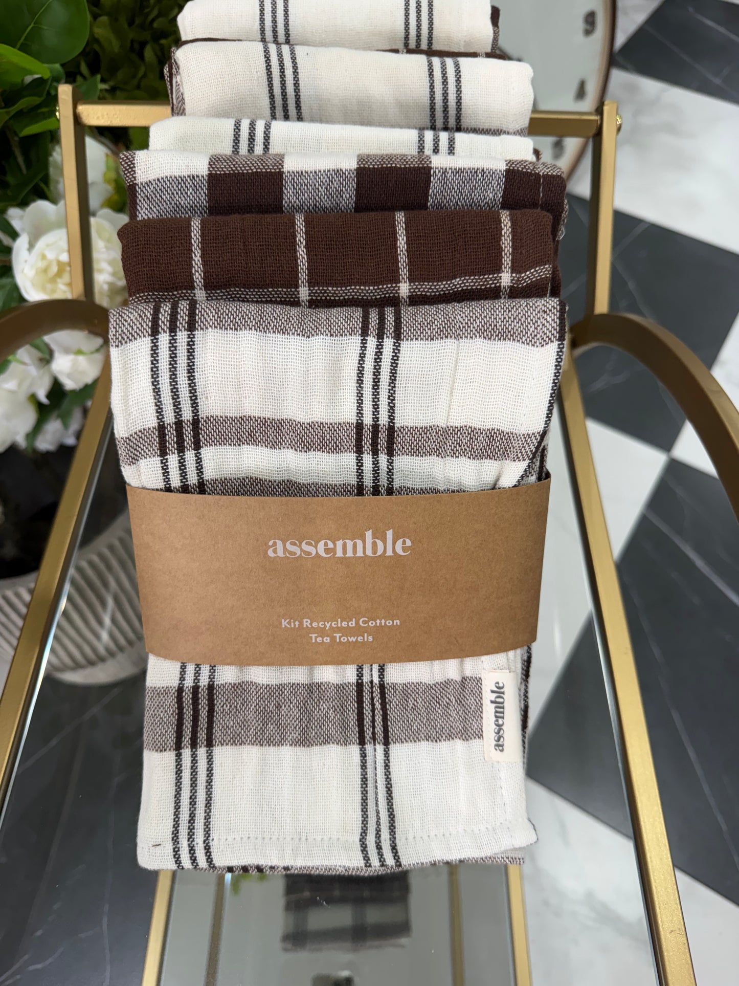 Recycled Cotton Tea Towel Set – Brown Check