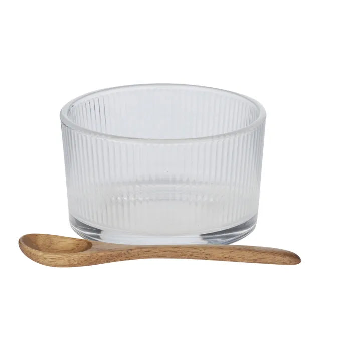 Ribbed Glass Bowl with Wooden Spoon