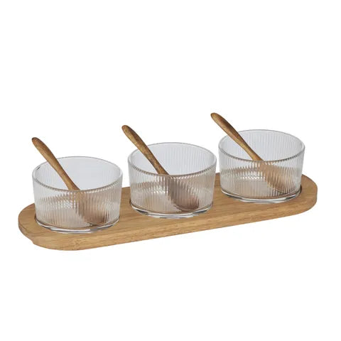 Ribbed Glass Serving Trio