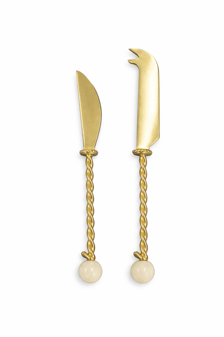 Amalia Ivory & Gold Salad Server Set