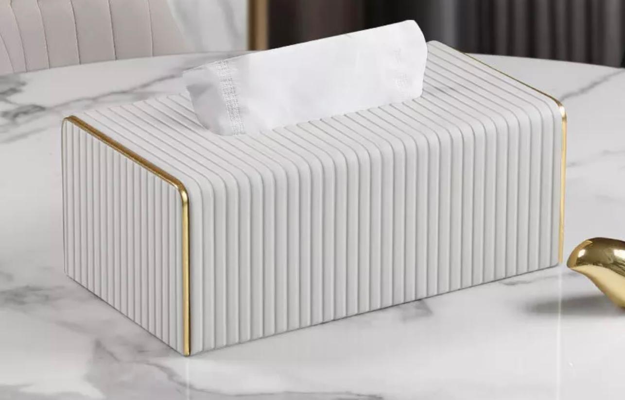 White Tissue box cover leather