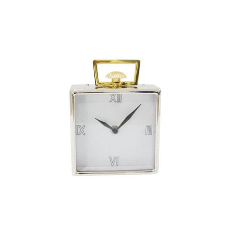 Square gold & silver mantle clock