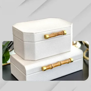 Cream decorative box with bamboo handle