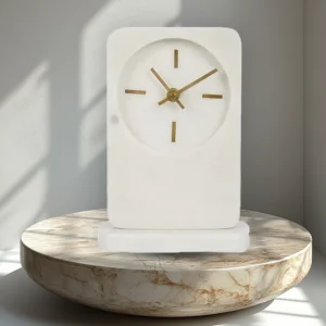 MATEO MARBLE DESK CLOCK 13X6X19.5CM WHT#