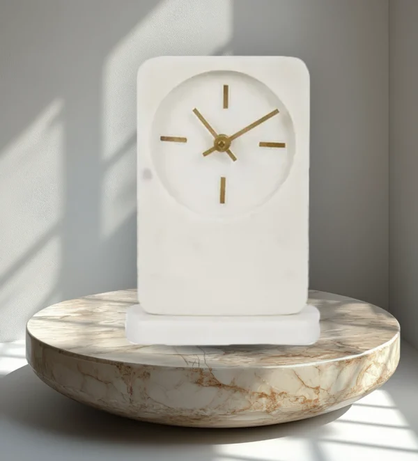 MATEO MARBLE DESK CLOCK 13X6X19.5CM WHT#