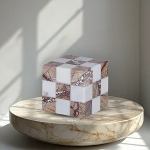 CUBO MARBLE SCULPTURE 9X9CM WHITE/BROWN