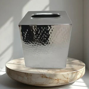 Hammered Stainless Cube Tissue Box