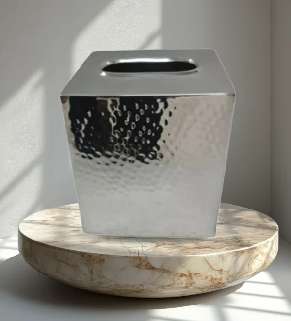 Hammered Stainless Cube Tissue Box