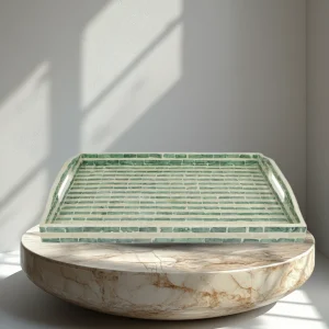 PALMA INLAY TRAY 40X30X5CM GREEN/IVORY