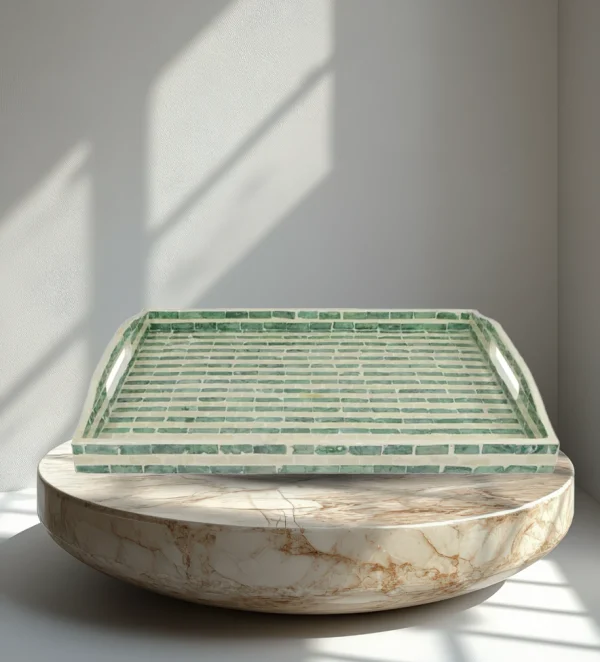 PALMA INLAY TRAY 40X30X5CM GREEN/IVORY