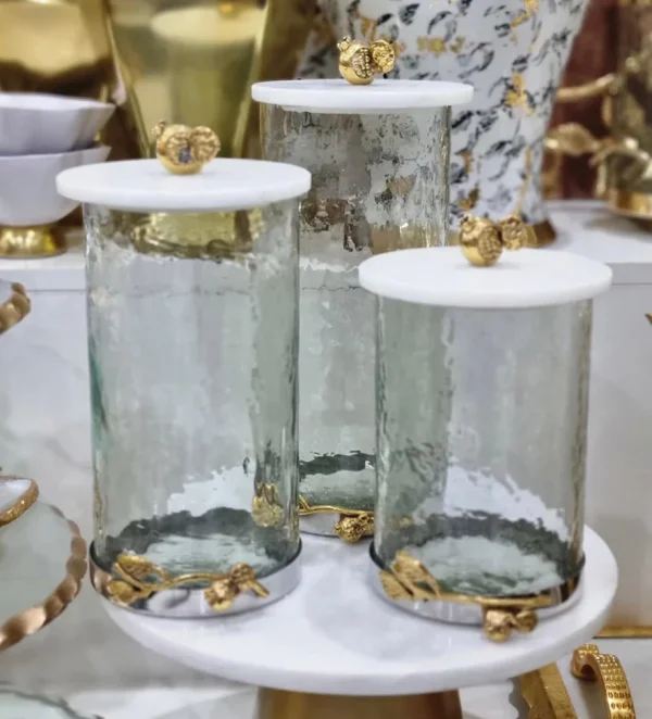 Pomegranate orchid lid glass canisters