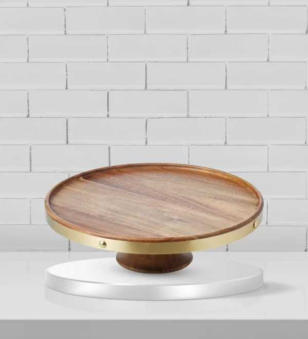 Acacia and Brass Cake stand