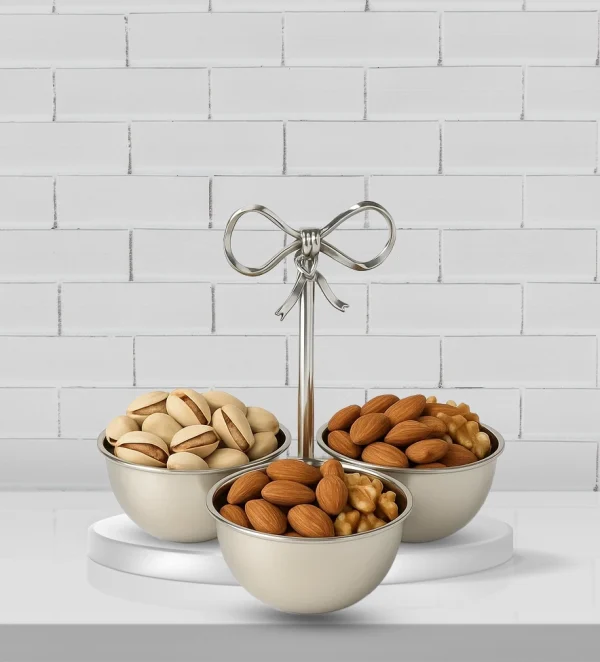Stainless Silver Nut Bowl With Ribbon