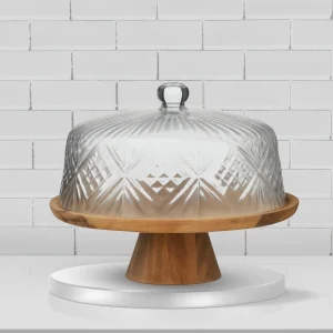 ALEAH GLASS/WOOD FOOTED DOME 29.5X26CM