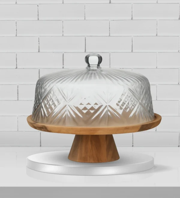 ALEAH GLASS/WOOD FOOTED DOME 29.5X26CM