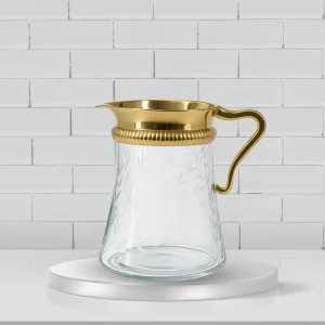Gold Etched Floral Glass Pitcher