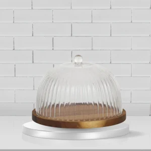 BOSCO GLASS/WOOD CHEESE DOME 22X15CM