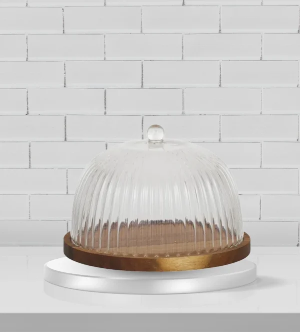 BOSCO GLASS/WOOD CHEESE DOME 22X15CM