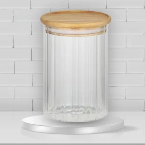 ELEANOR GLASS/WOOD CANISTER 9.5X13.5CM