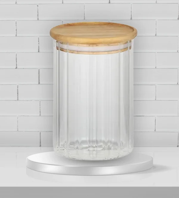 ELEANOR GLASS/WOOD CANISTER 9.5X13.5CM