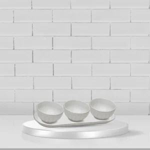 Marguerite White 4pc Bowl & Tray Set