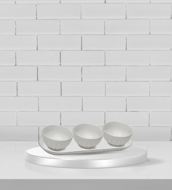 Marguerite White 4pc Bowl & Tray Set