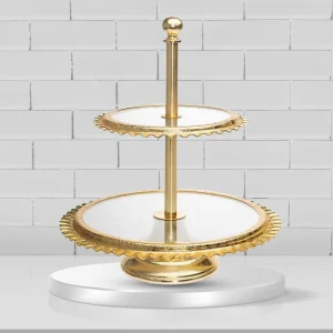 Gold ripple metal and glass 2 tier