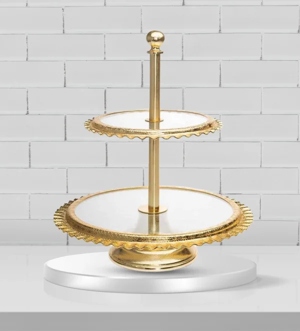 Gold ripple metal and glass 2 tier