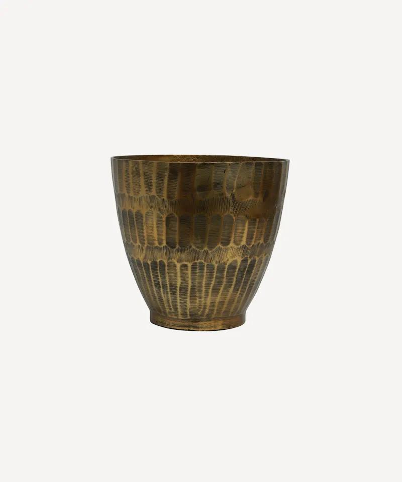 Hammered stripe brass pot.