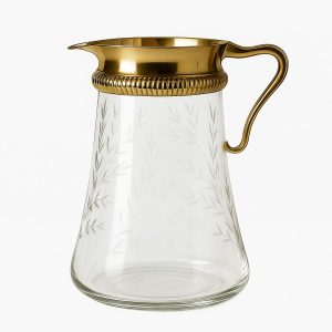 Etched glass pitcher.