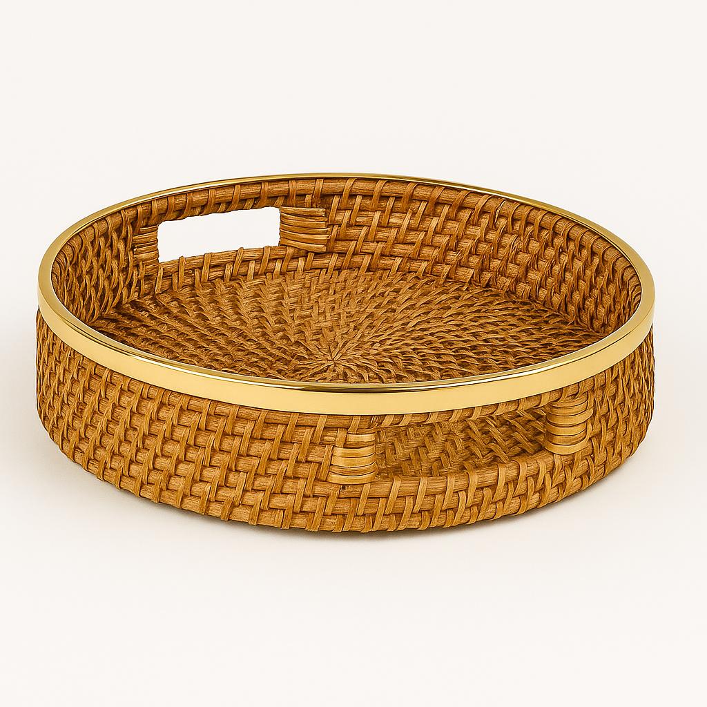 Gold rim woven tray.